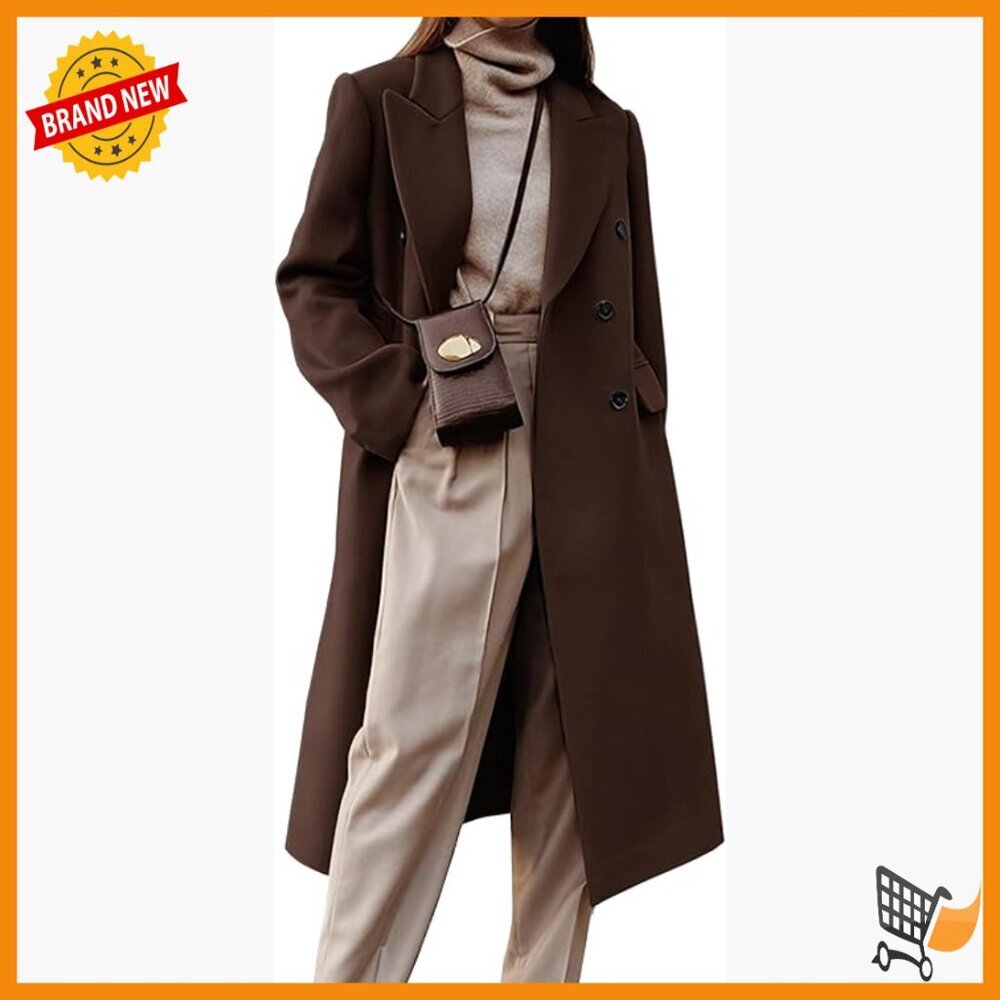 Long Wool Pea Coat Double Breasted Trench Overcoat Fall Winter Women's